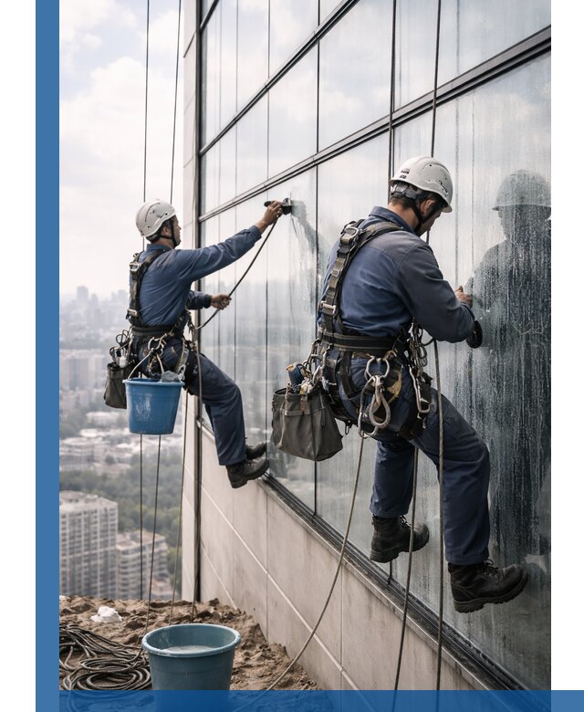 Профессиональная мойка фасадных окон альпинистами в Кизилюрте