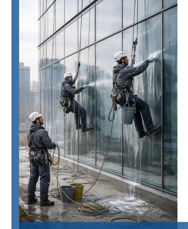 Промышленная мойка панорамных окон на высоте в Кизилюрте