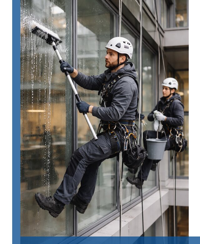 Профессиональная мойка витражей промышленными альпинистами в Кизилюрте