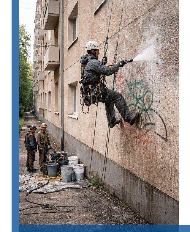 Удаление граффити с фасада в Кизилюрте без следов и повреждений