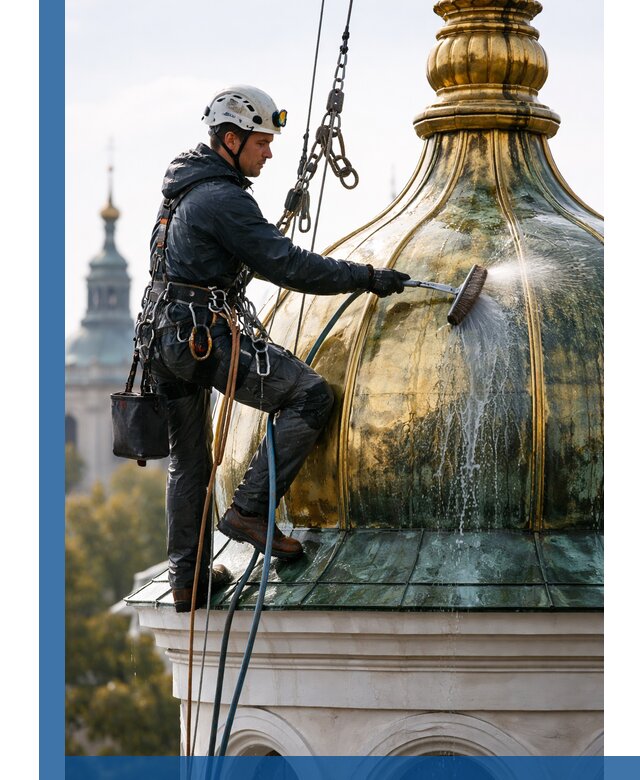 Профессиональная мойка куполов и шпилей высотными альпинистами в Кизилюрте