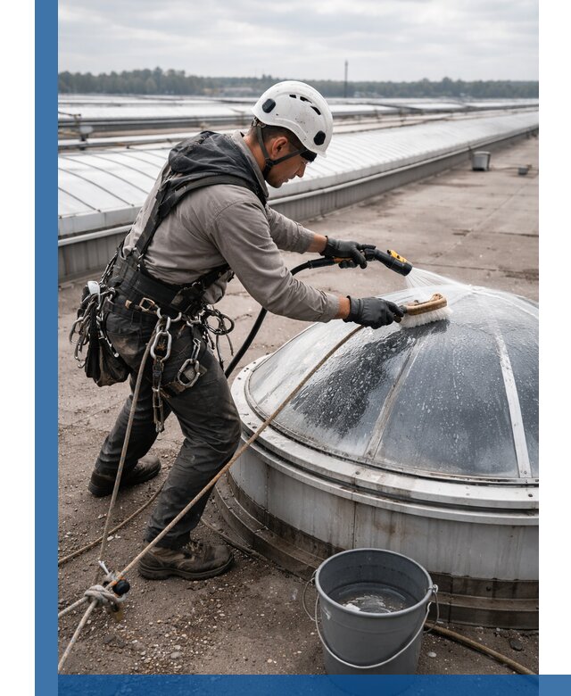 Мойка зенитных фонарей на кровле для промышленных объектов в Кизилюрте