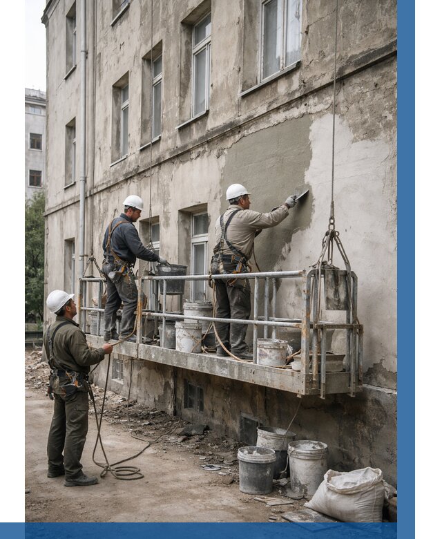 Капитальный ремонт фасада в Кизилюрте от 4337 р. | ВЫСОТНИК-Кзт