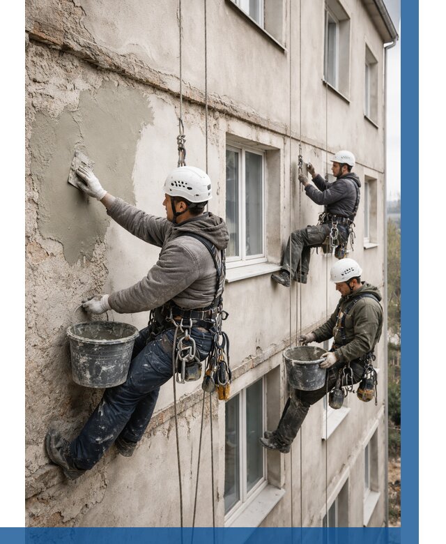 Ремонт штукатурного фасада в Кизилюрте от 774 р. под ключ | ВЫСОТНИК-Кзт