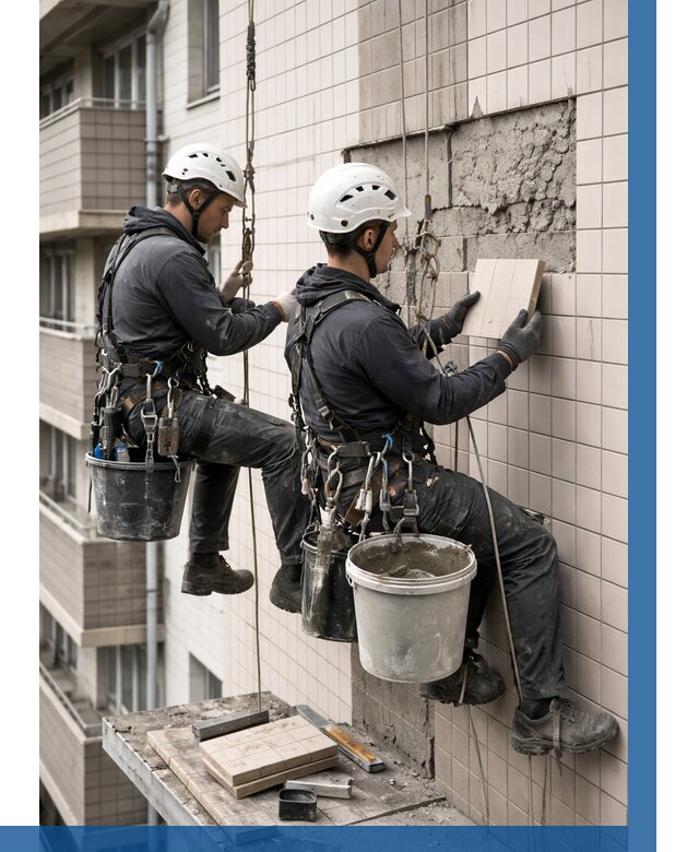 Ремонт облицовки фасада плиткой в Кизилюрте от 1859 р. | ВЫСОТНИК-Кзт