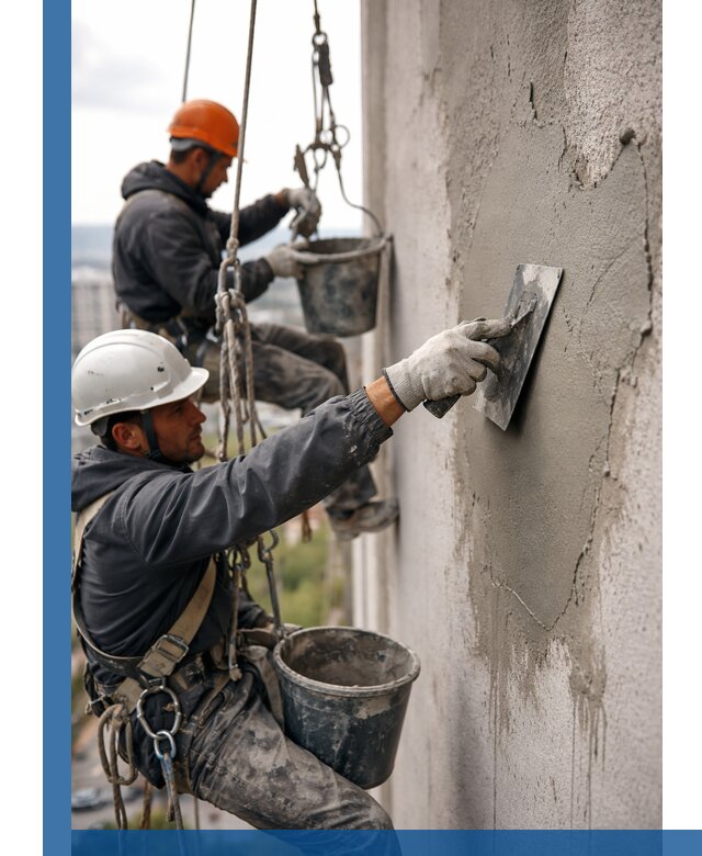 Штукатурка фасада на высоте в Кизилюрте профессиональные работы