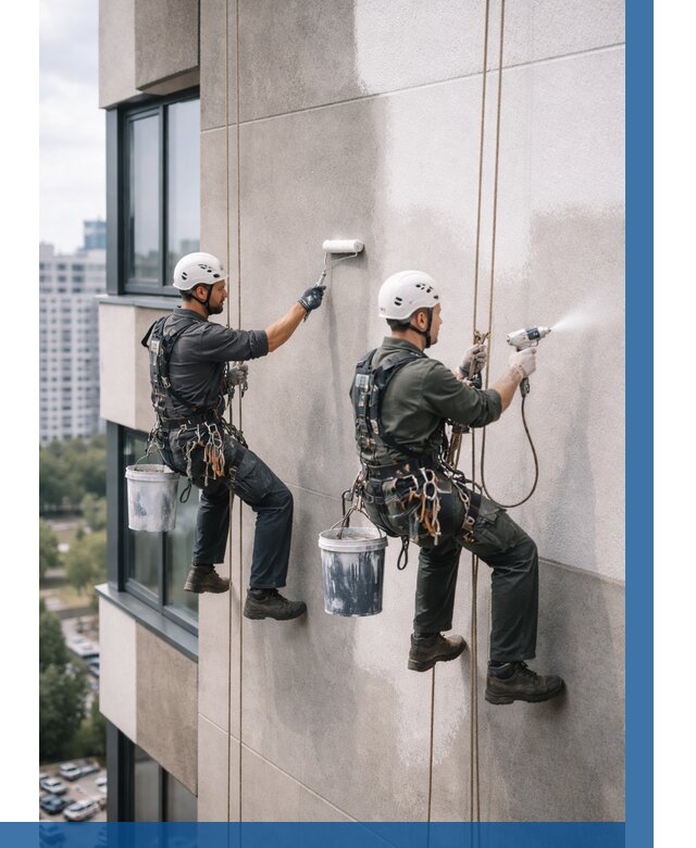 Покраска фасада альпинистами в Кизилюрте от 310 р. | ВЫСОТНИК-Кзт