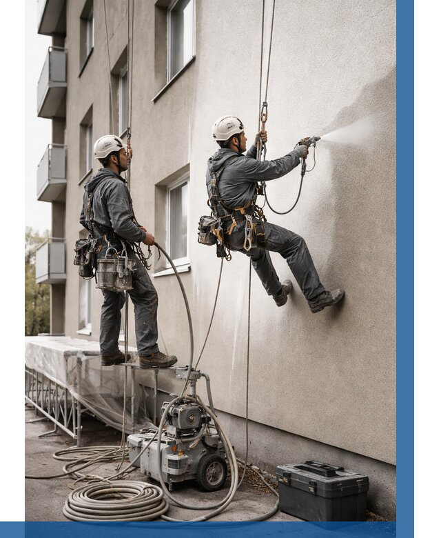 Безвоздушная покраска фасада в Кизилюрте от 227 р/м² | ВЫСОТНИК-Кзт