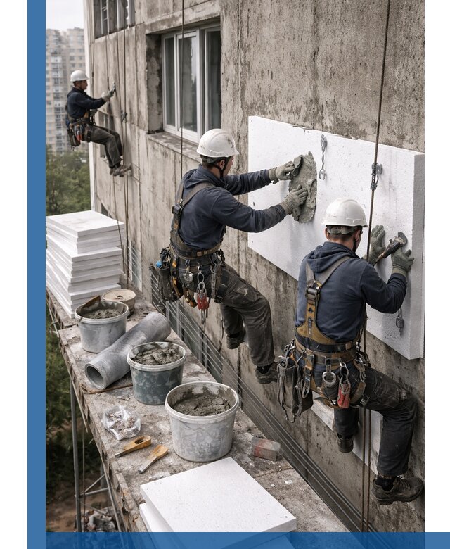 Утепление фасада пенополистиролом в Кизилюрте под ключ