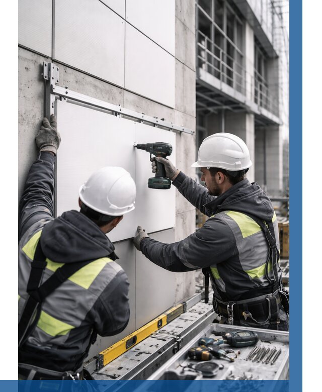 Монтаж композитных панелей фасада в Кизилюрте от 2582 р. | ВЫСОТНИК-Кзт