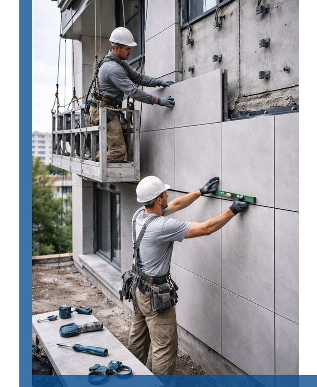 Монтаж керамогранита на фасад в Кизилюрте под ключ с гарантией качества