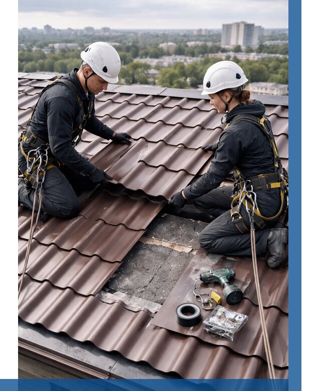 Ремонт металлочерепицы на крыше в Кизилюрте от 929 р. | ВЫСОТНИК-Кзт