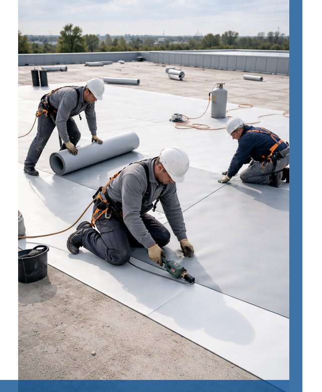 Монтаж мембранной кровли под ключ в Кизилюрте от 1239 р. | ВЫСОТНИК-Кзт