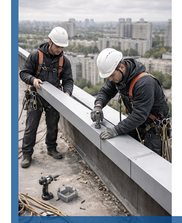 Монтаж парапетных крышек и ограждений кровли в Кизилюрте