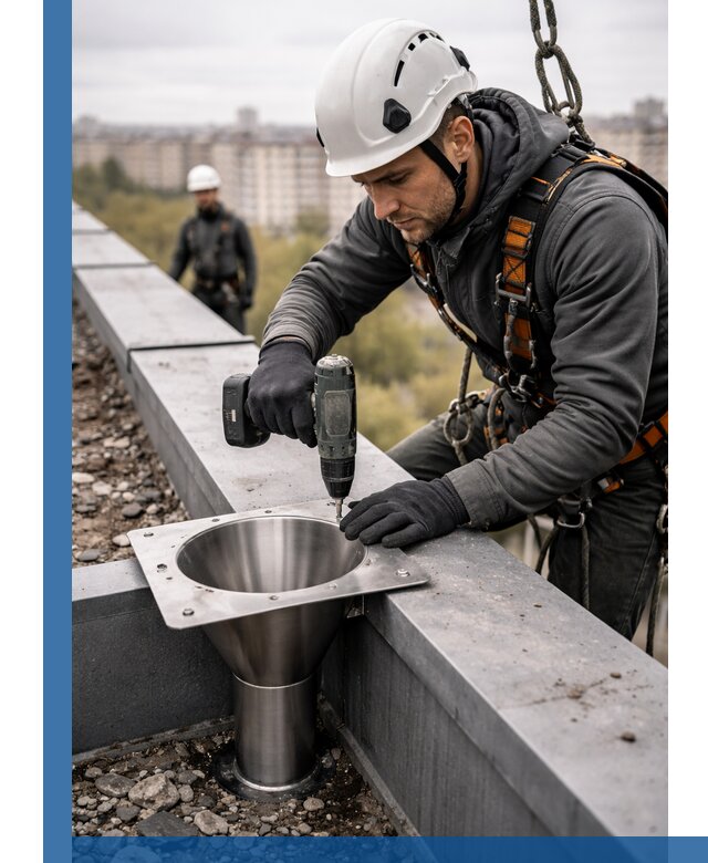 Монтаж водосточных воронок в Кизилюрте для промышленных зданий