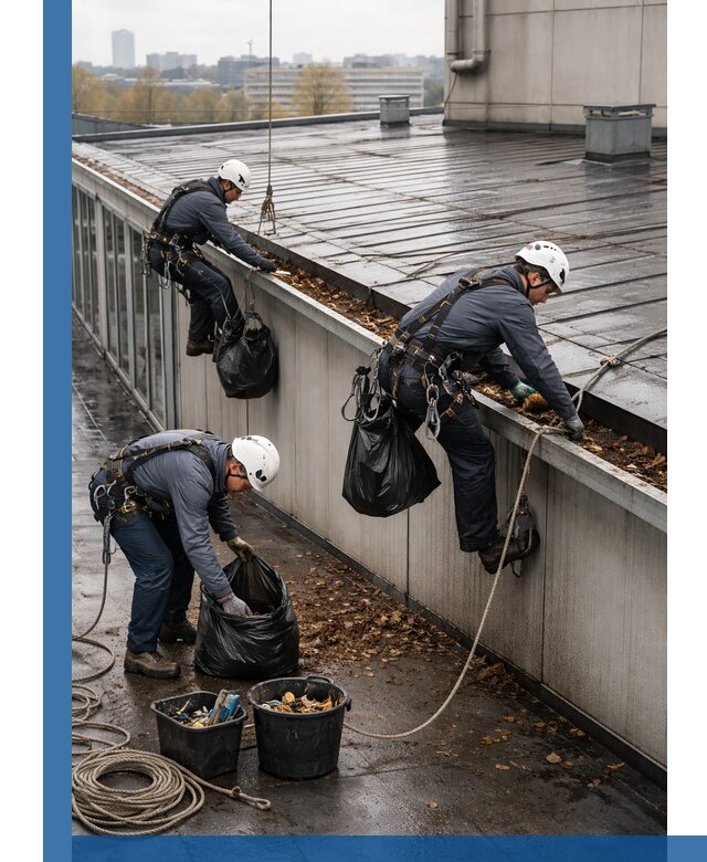 Очистка кровли по периметру в Кизилюрте силами промышленных альпинистов