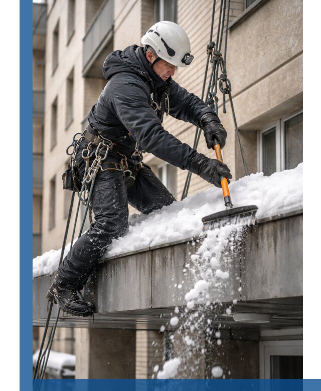 Очистка козырьков от снега в Кизилюрте круглогодично безопасно