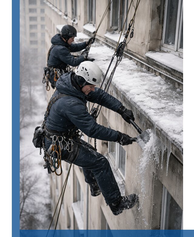 Удаление наледи и сосулек с карнизов в Кизилюрте профессионально