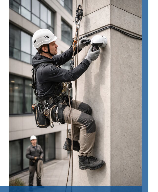 Монтаж камер видеонаблюдения на фасаде в Кизилюрте от 8777 р.-ВЫСОТНИК-Кзт