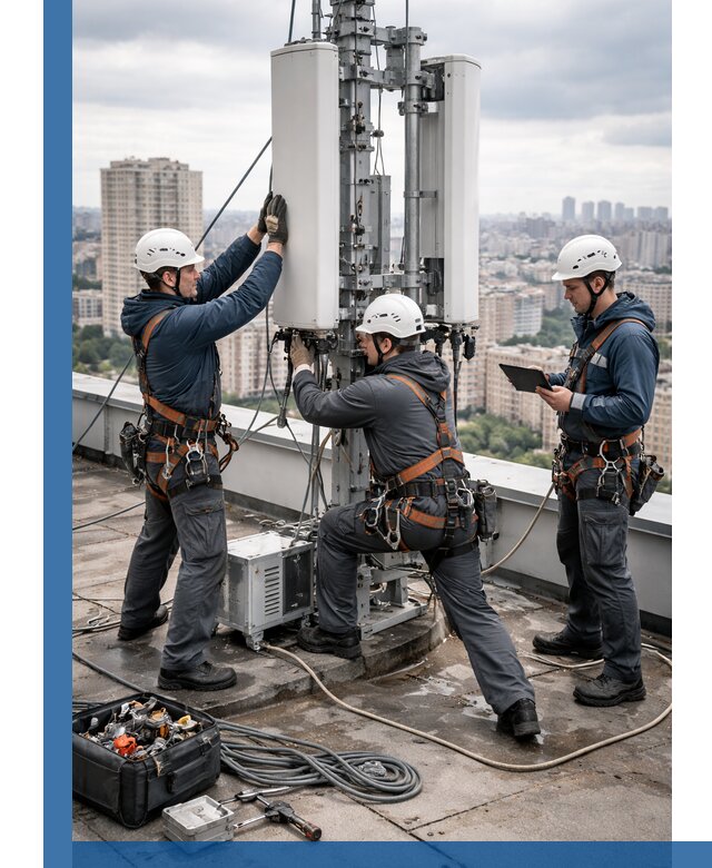 Монтаж антенн связи на крыше в Кизилюрте с вводом в эксплуатацию