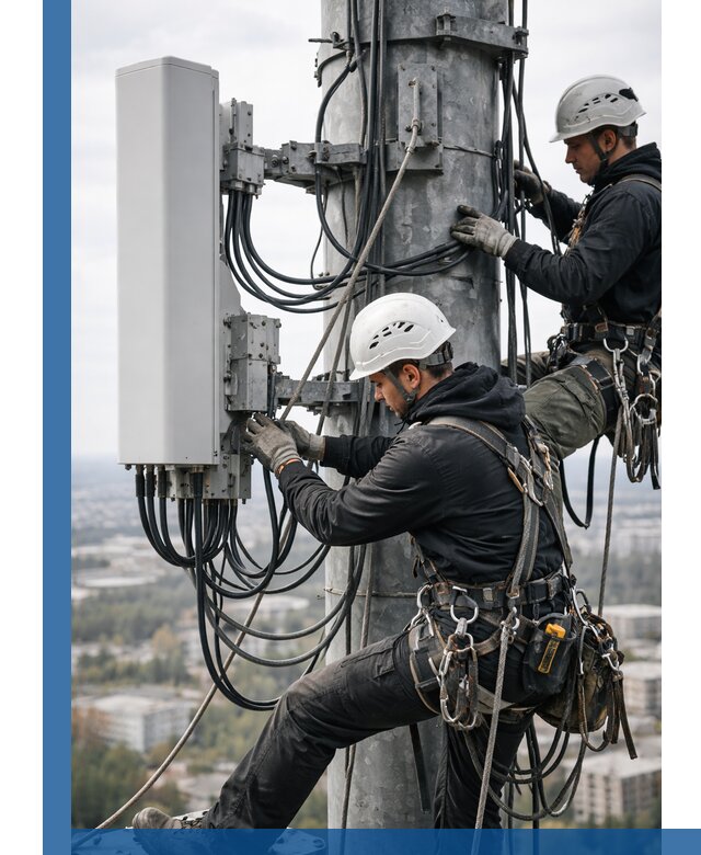 Монтаж оборудования связи на мачте в Кизилюрте с пусконаладкой