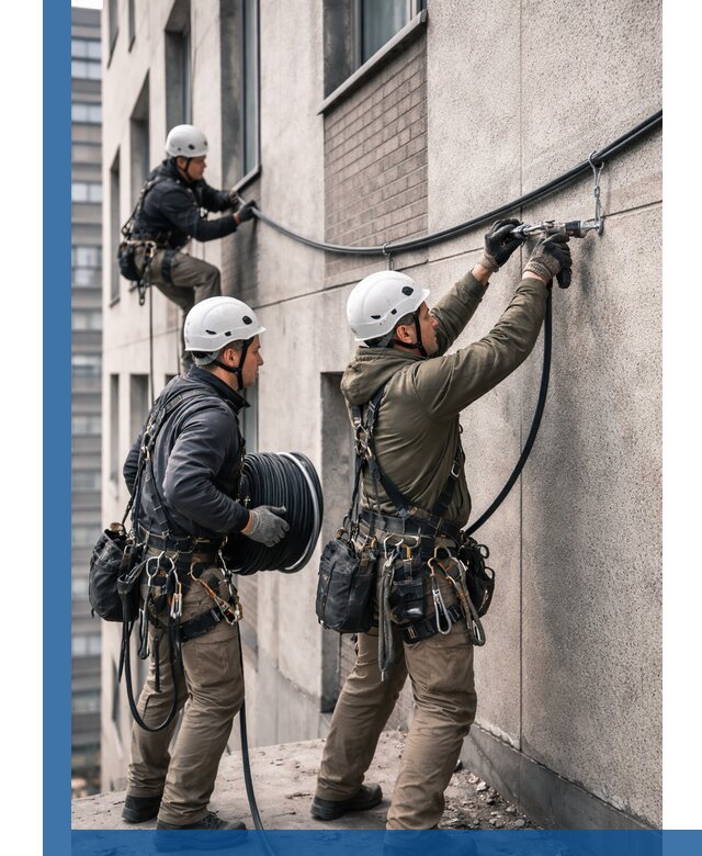 Прокладка кабеля по фасаду в Кизилюрте, профессиональный монтаж