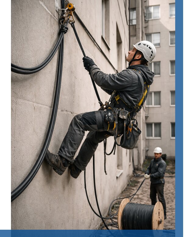 Протяжка кабеля питания на высоте в Кизилюрте от 465 р. | ВЫСОТНИК-Кзт