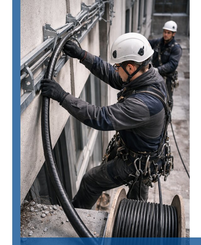 Протяжка кабеля питания на высоте в Кизилюрте с гарантией безопасности и качества