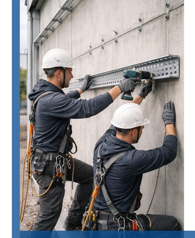 Монтаж кабельных лотков на фасаде зданий в Кизилюрте с гарантией