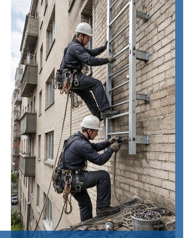 Монтаж пожарной лестницы в Кизилюрте от 25815 р заказать у ВЫСОТНИК-Кзт