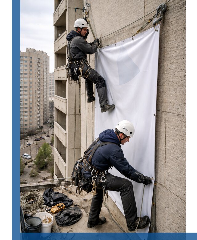 Профессиональный монтаж баннеров на фасаде в Кизилюрте