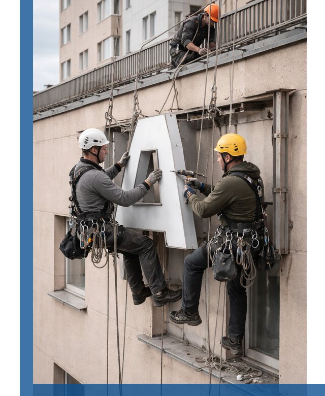 Ремонт и восстановление наружных вывесок на высоте в Кизилюрте