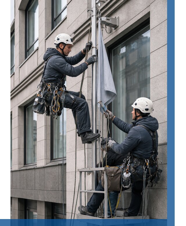 Установка флагов на фасаде в Кизилюрте от 4647 р. | ВЫСОТНИК-Кзт