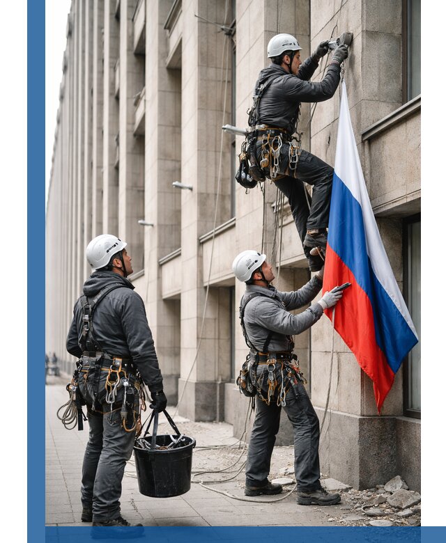 Профессиональная установка флагов на фасаде в Кизилюрте