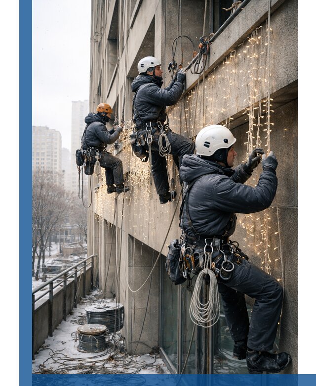 Монтаж новогодней иллюминации и украшение фасадов в Кизилюрте