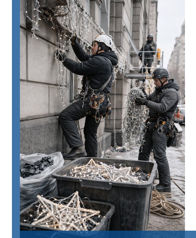 Демонтаж новогоднего оформления и гирлянд в Кизилюрте