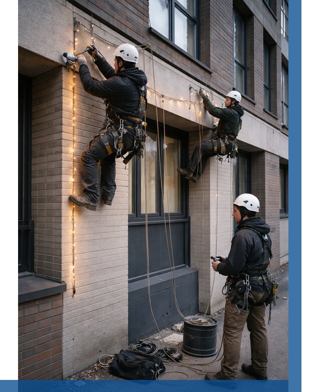 Монтаж гирлянд на фасаде в Кизилюрте от 3614 р. | ВЫСОТНИК-Кзт