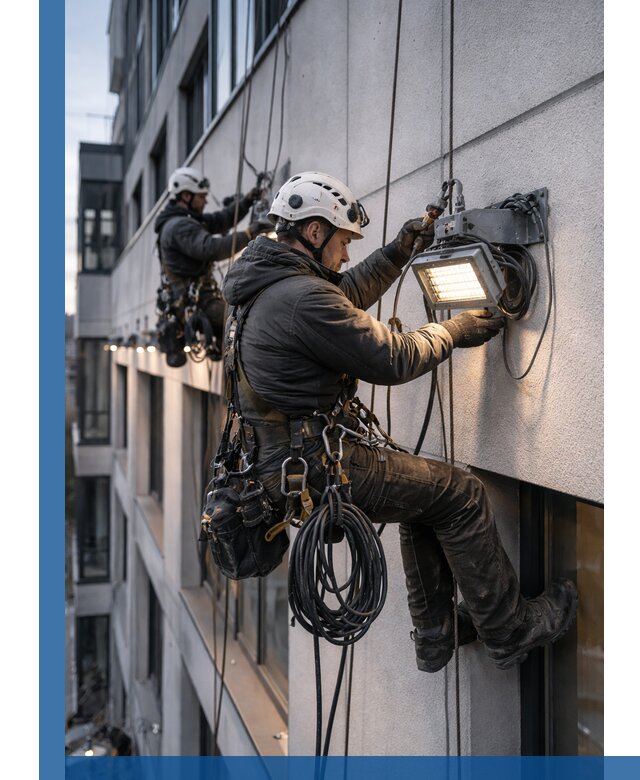 Монтаж фасадного освещения в Кизилюрте установка и подключение