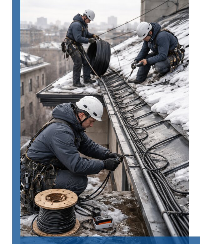Монтаж греющего кабеля на кровле в Кизилюрте под ключ