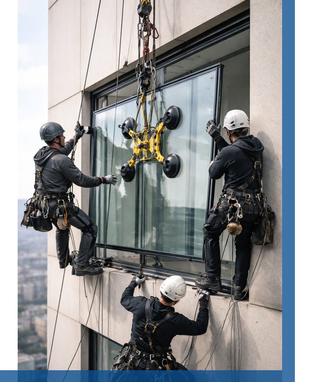 Монтаж стеклопакетов на высоте в Кизилюрте от 3304 р. | ВЫСОТНИК-Кзт