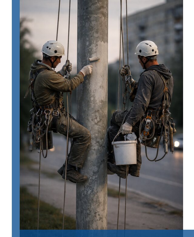 Покраска опор освещения и антикоррозийная защита в Кизилюрте
