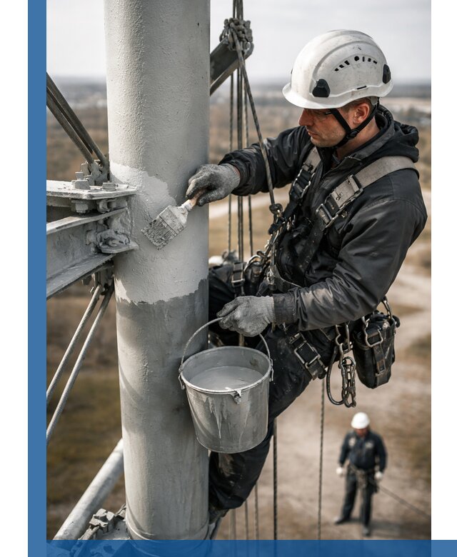 Покраска мачт связи в Кизилюрте промышленными альпинистами