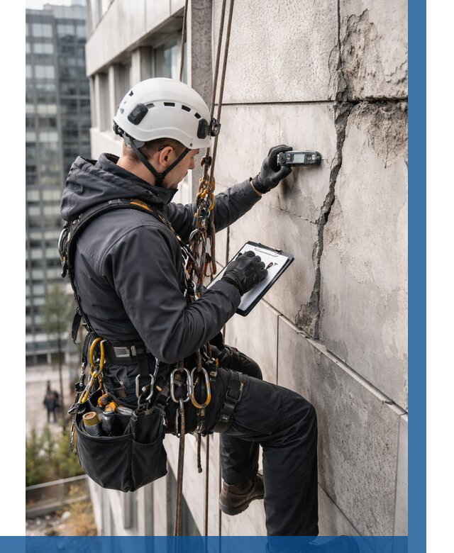 Обследование фасада альпинистами в Кизилюрте от 124 р. | ВЫСОТНИК-Кзт