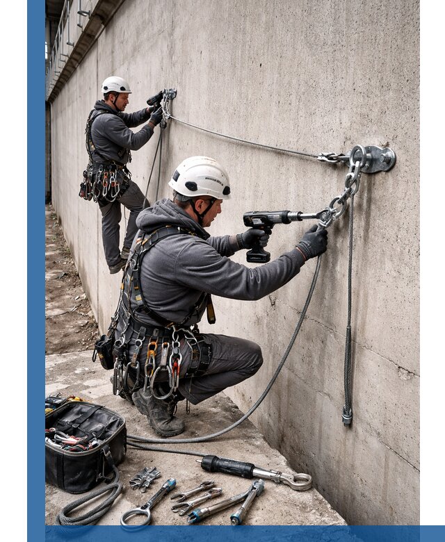 Монтаж анкерных линий высотной безопасности в Кизилюрте