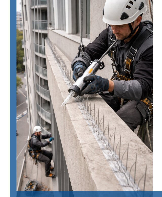 Установка шипов от птиц на фасадах и кровлях в Кизилюрте